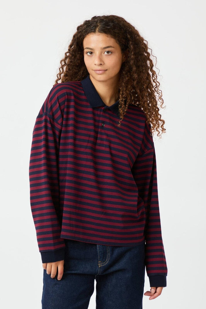 Forudbestilling - Neo Noir - Sara Wide Stripe Polo Blouse 164258 - Navy Bluser