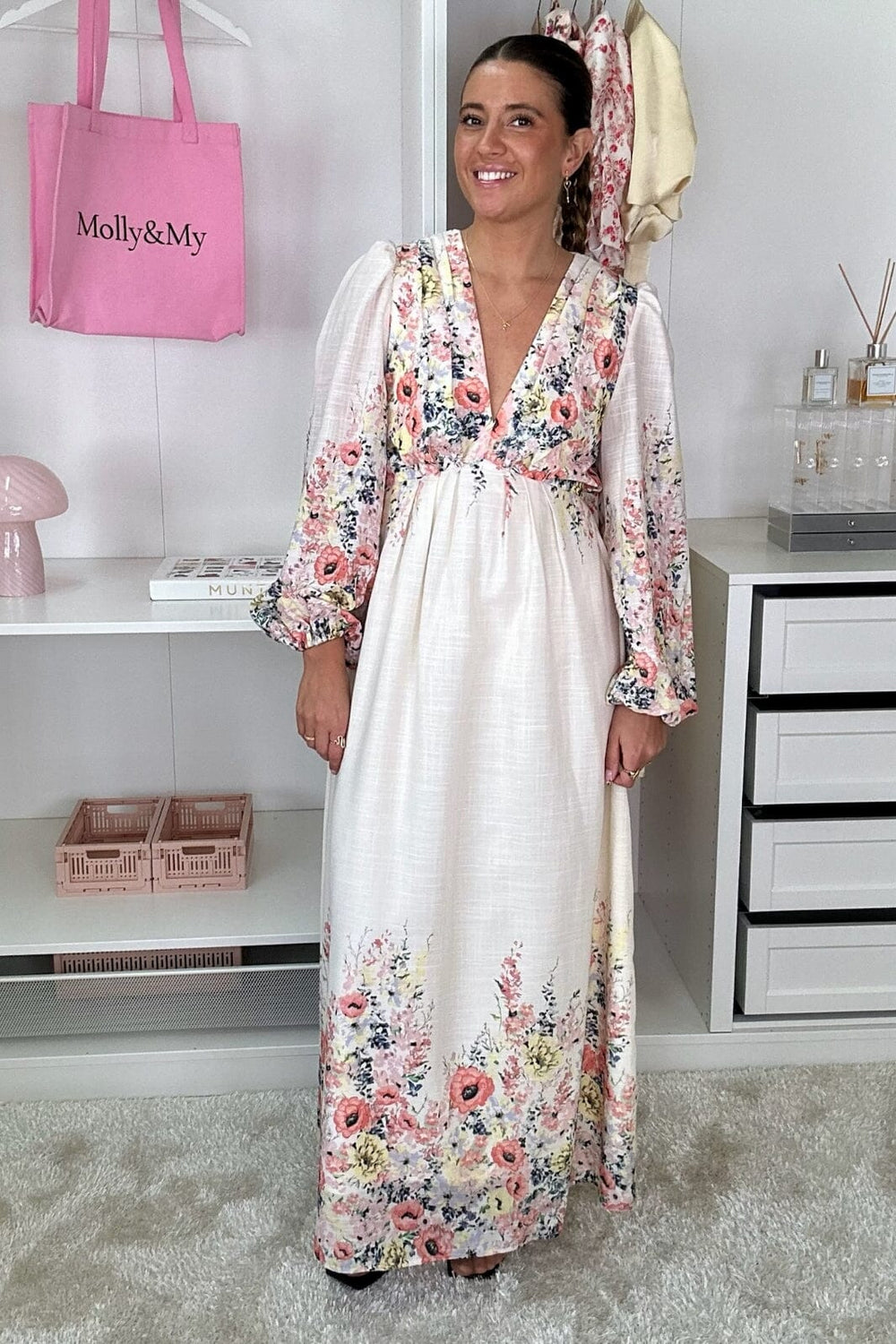 Forudbestilling - Neo Noir - Silfi Flower Print Dress 164828 - 122 - Creme Kjoler