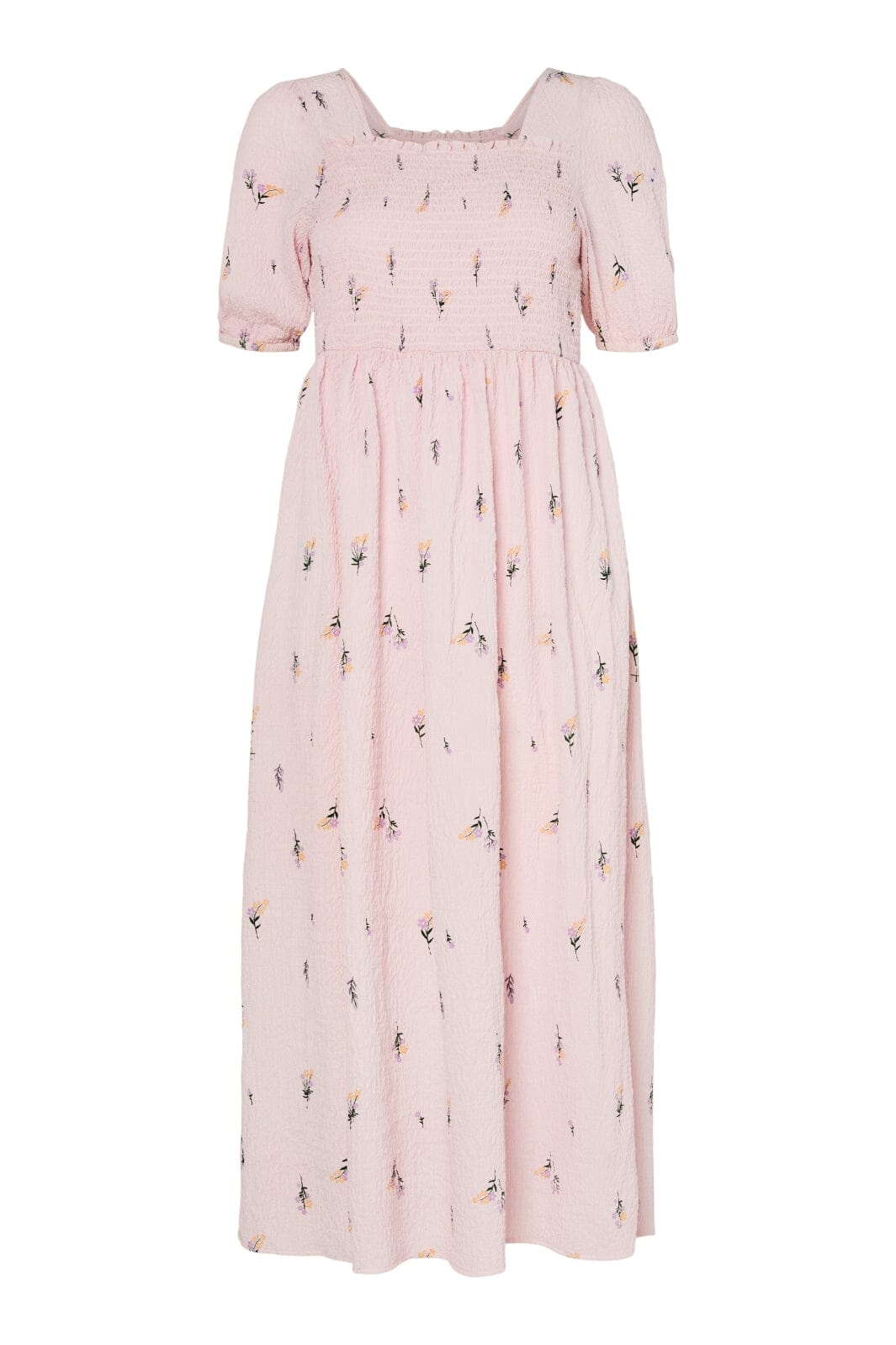 Pieces - Pcjeo Ss Square Neck Midi Dress - 4952979 Pink Tulle Flowers