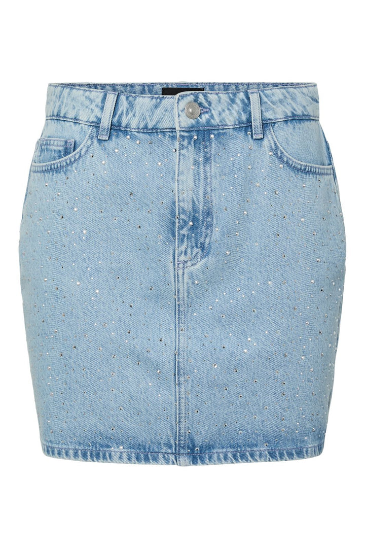 Pieces - Pcnoel Short Denim Skirt Pp - 4936544 Light Blue Denim Rhine Stones