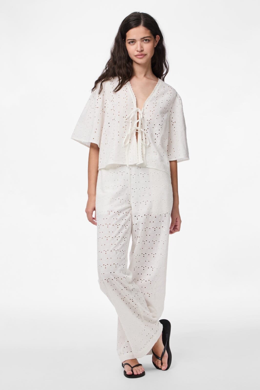 Pieces - Pctyla 2/4 V-Neck Tie Top Pp - 4935352 Cloud Cream