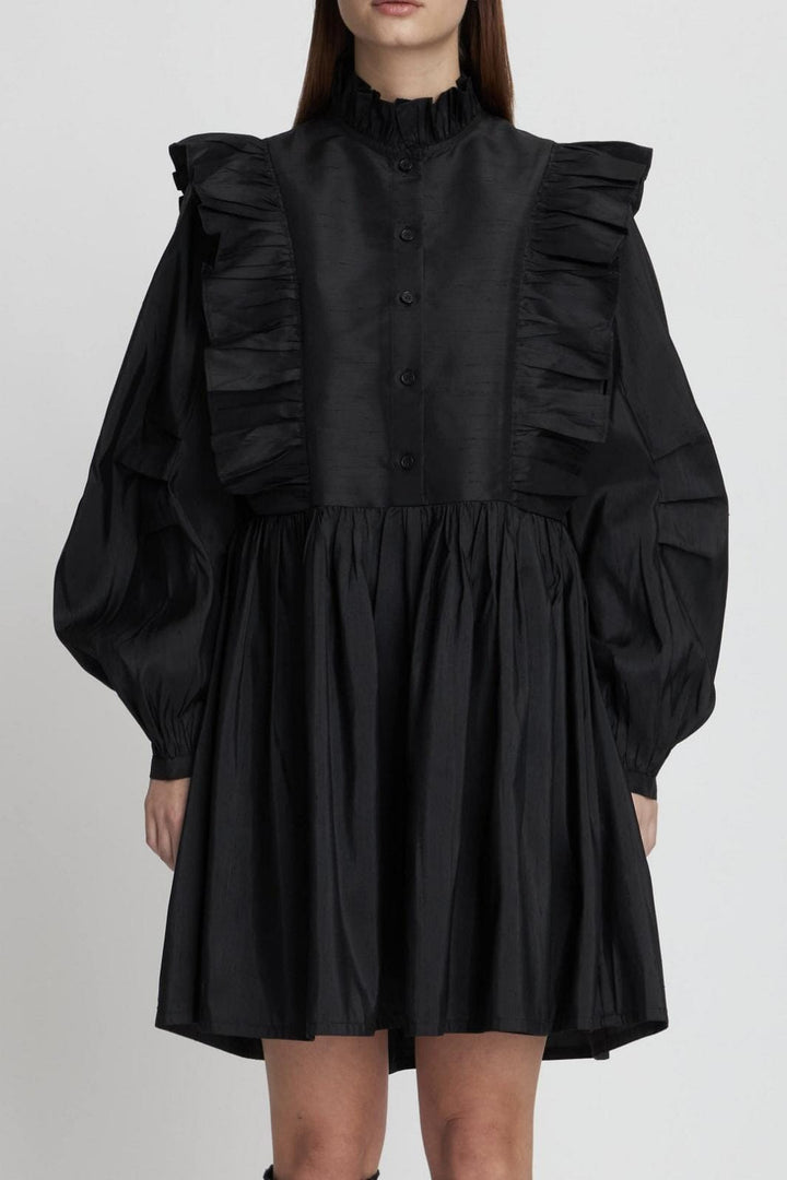 Forudbestilling - Stella Nova - Short Dress With Frills - 999 Black Kjoler