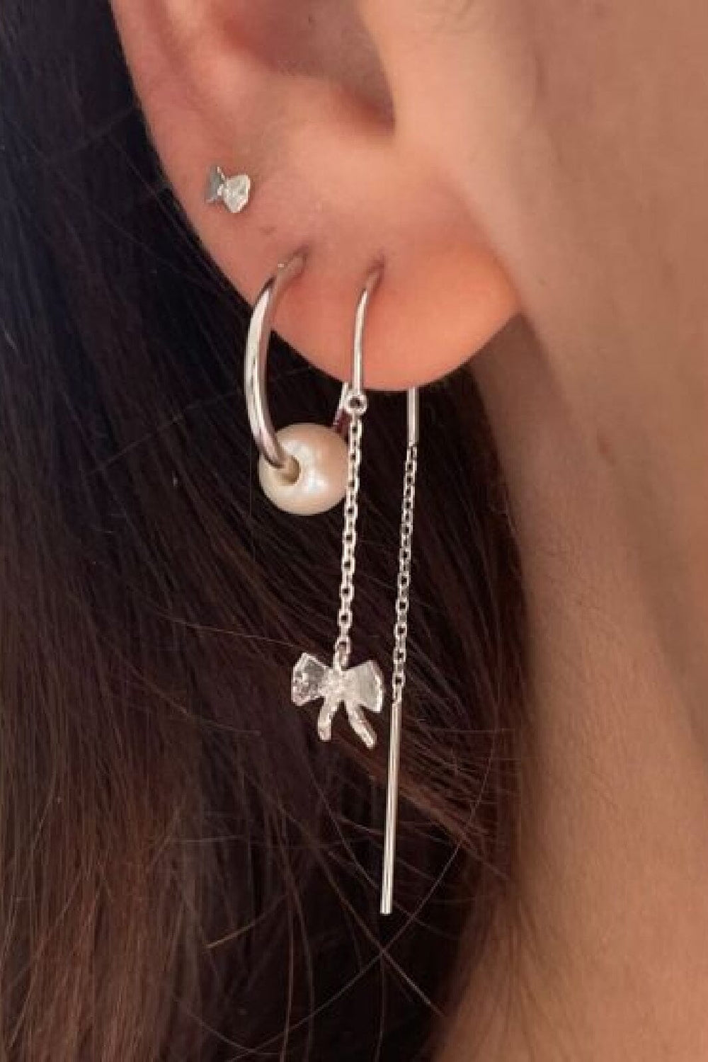 Forudbestilling - Stine A - Tres Petit Bow Earring Silver - Single - 1356-00 Øreringe