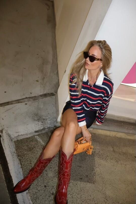 Forudbestilling - Valentin Studio - Polo Stripe Blouse Pink - Navy Bluser