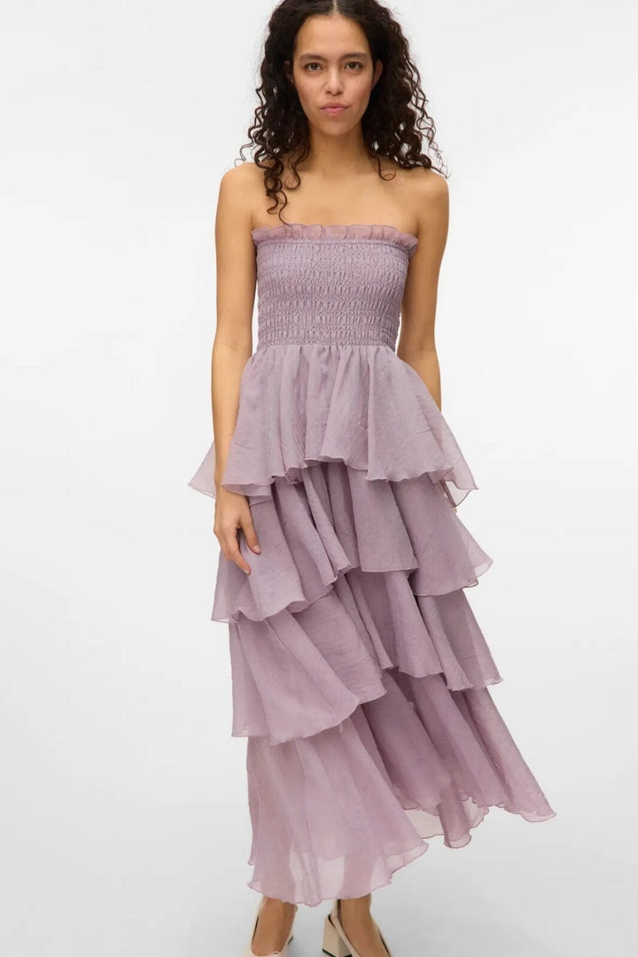 Vero Moda - Vmdelilah Sl Smock Ruffle Dress - 4830817 Elderberry