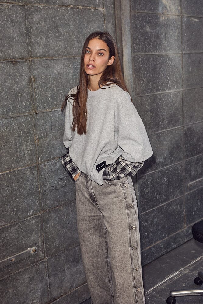 Haute L'Amitié - Sweat Ls Shirt Mix HL10327 - Grey Melangé Skjorter