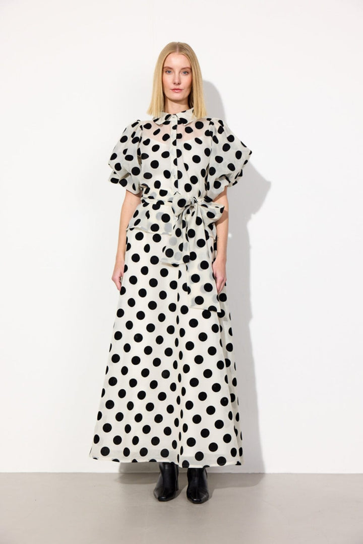 Hunkøn - Bobby Long Skirt 25636 - White W/ Dots