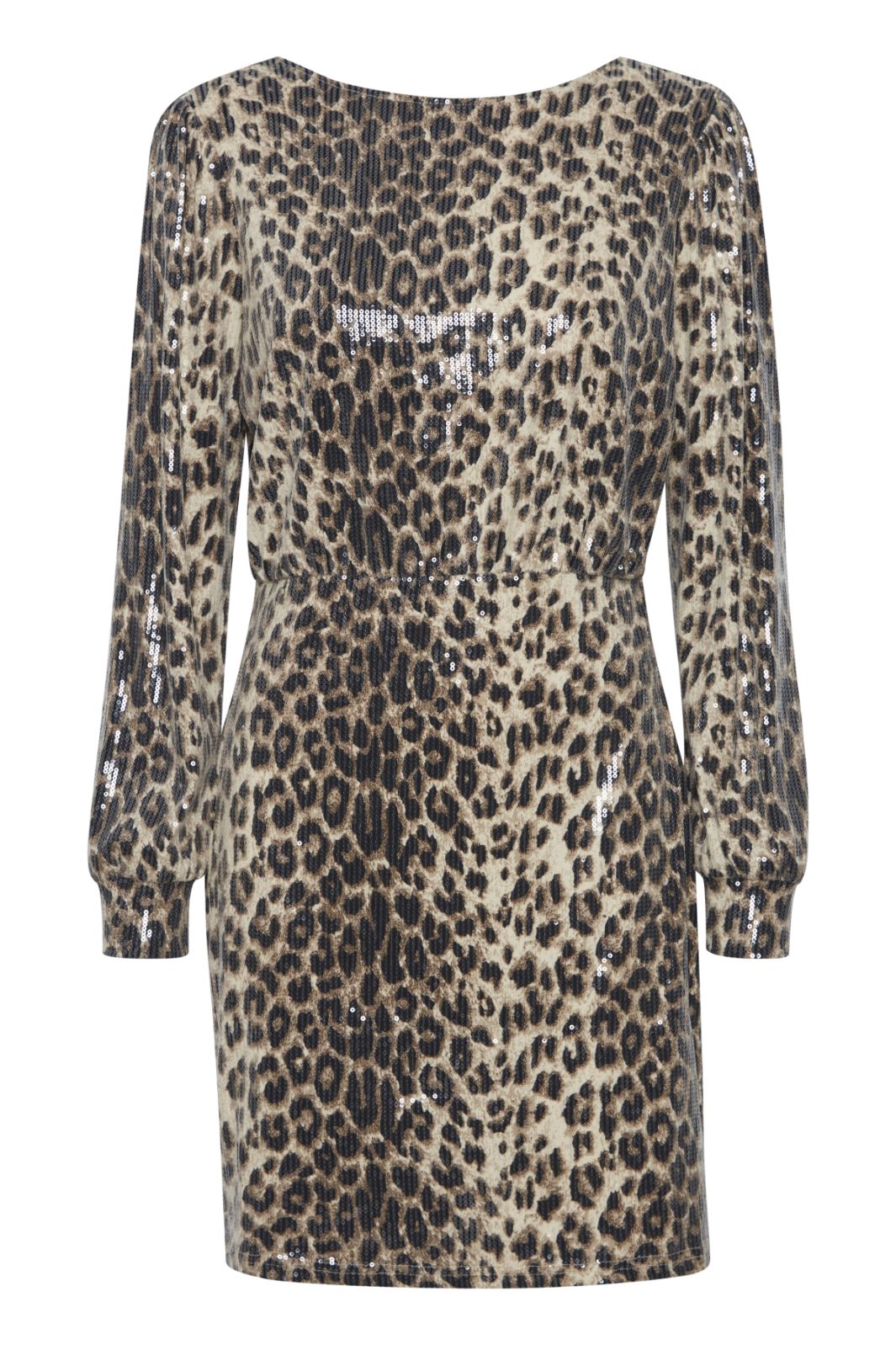 Ichi - Ixamabella Dress - Sandshell/Brown LEO print Kjoler