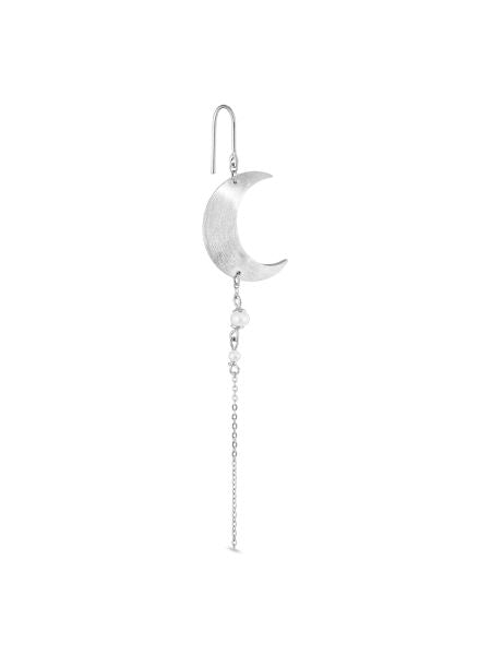 Jane Kønig - Half Moon Earring with pearl chain Right - Silver Øreringe