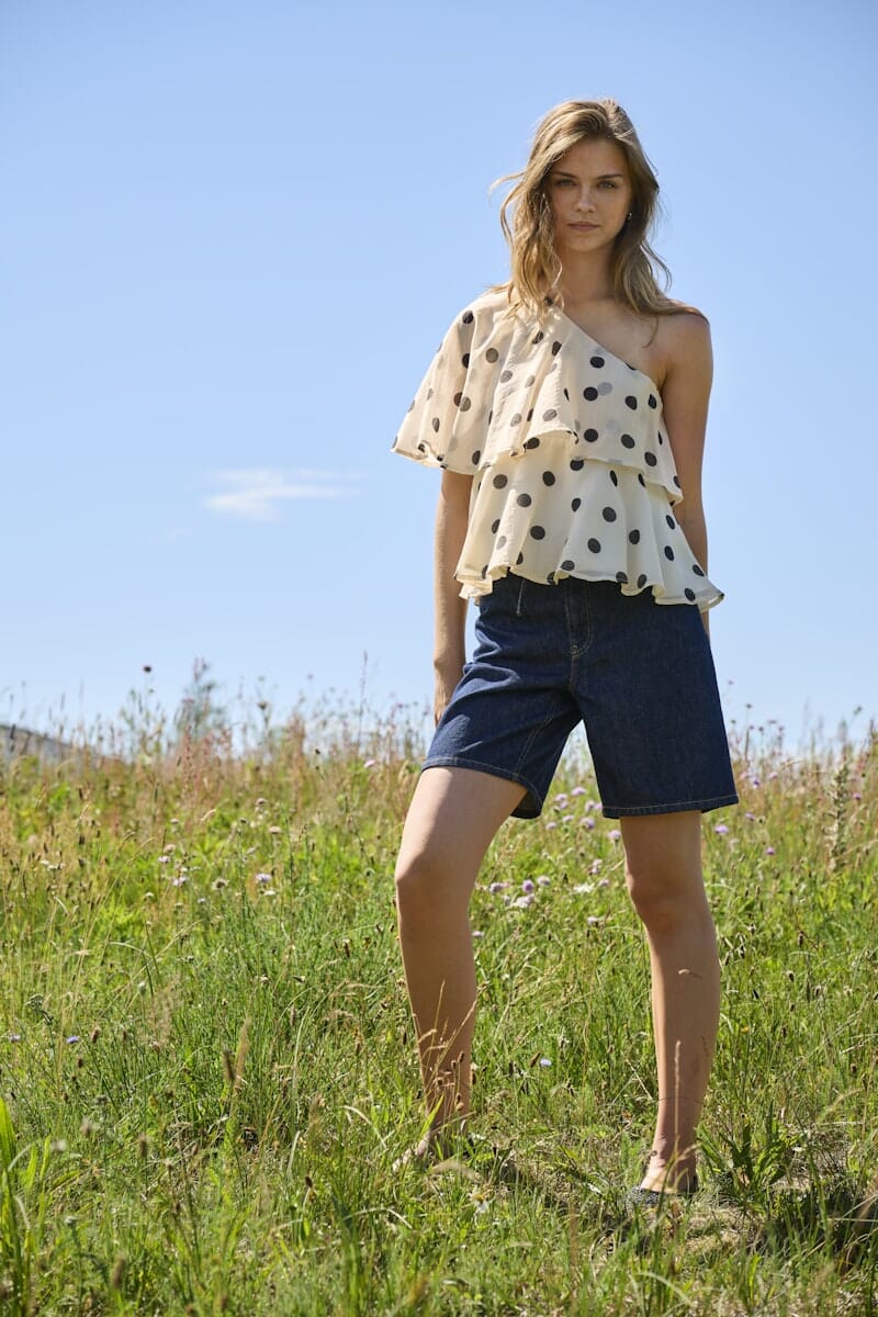 JDY - Jdyfay Life One-Shoulder Top - 4990719 Pristine Black Dot Toppe