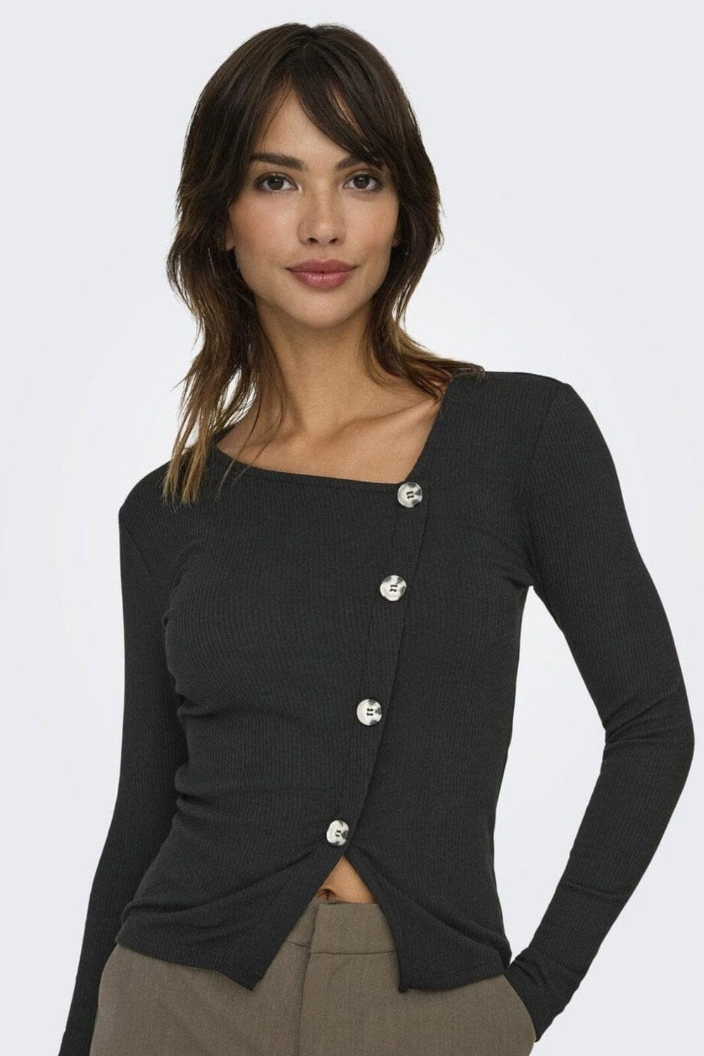 JDY - Jdyfreya L/S Button Top - 4832916 Black Melange