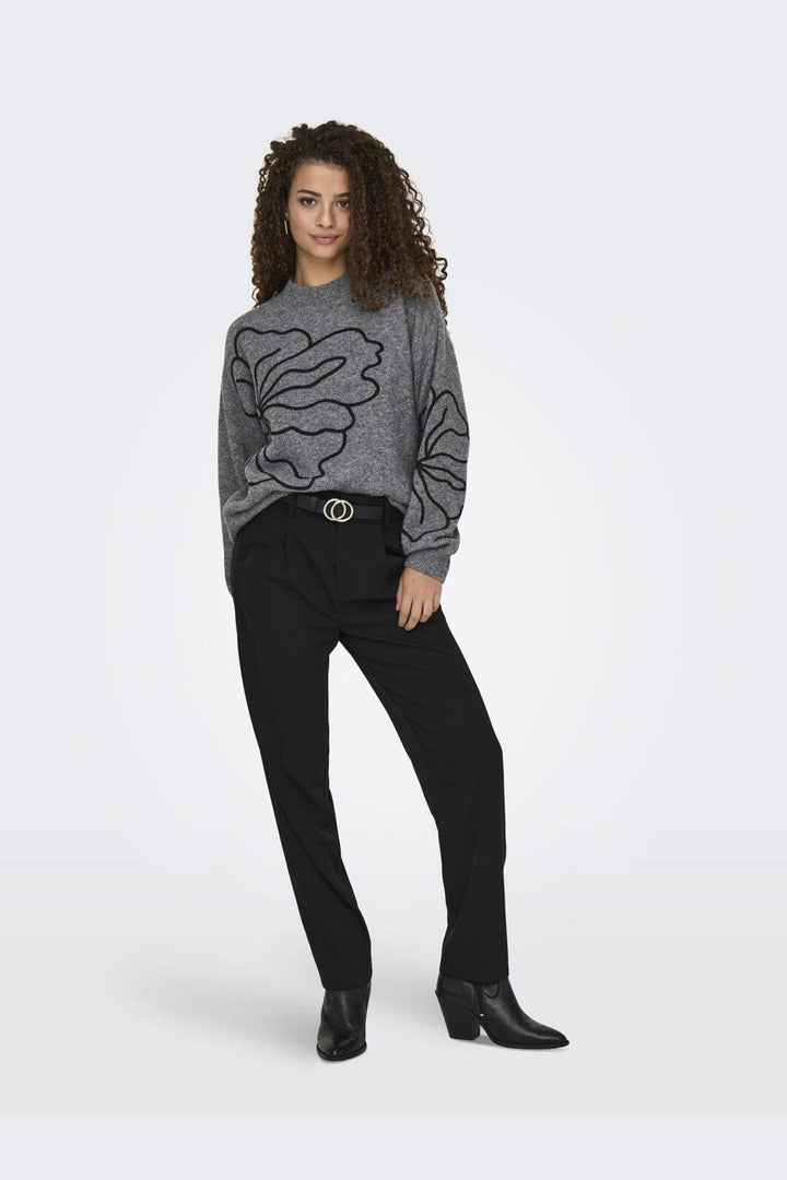 JDY - Jdyjella L/S Flower Pullover Knt - 4769595 Dark Grey Melange