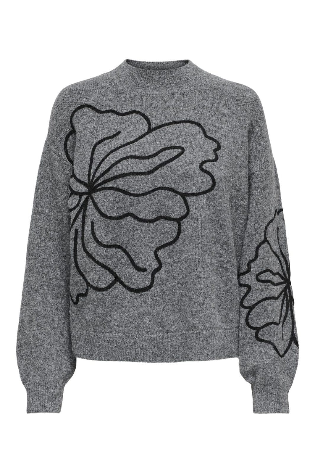 JDY - Jdyjella L/S Flower Pullover Knt - 4769595 Dark Grey Melange
