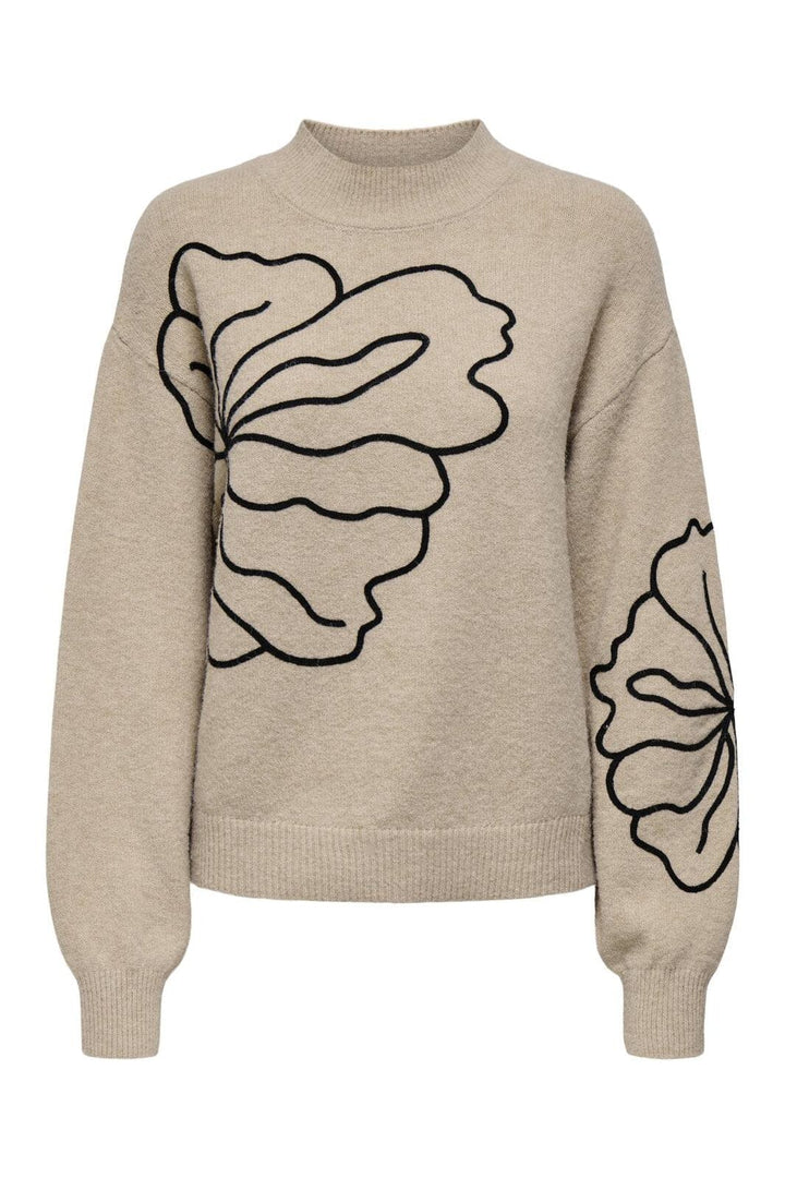 JDY - Jdyjella L/S Flower Pullover Knt - 4769601 Cement Melange