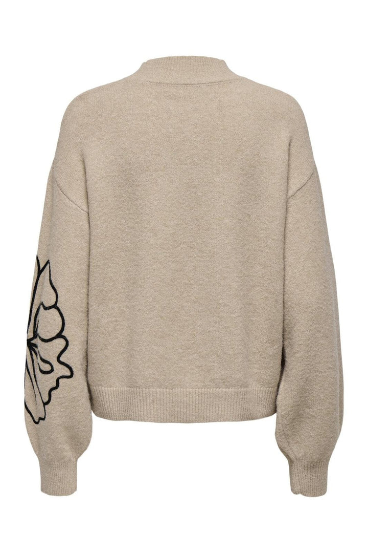 JDY - Jdyjella L/S Flower Pullover Knt - 4769601 Cement Melange