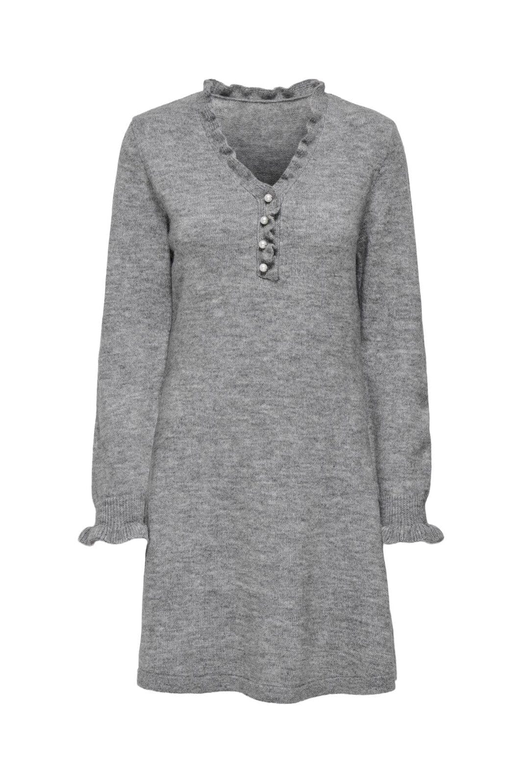 JDY - Jdyletty L/S V-Neck Frill Dress Knt - 4951328 Light Grey Melange
