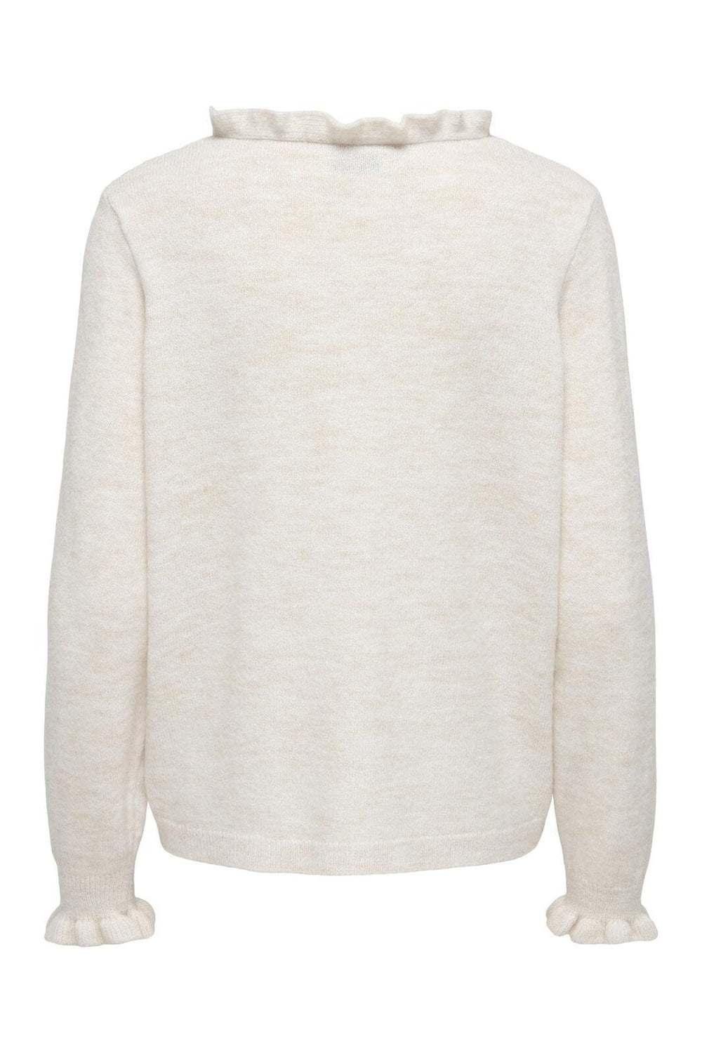 JDY - Jdyletty L/S V-Neck Frill Pullover Knt - 4930170 Egret Melange