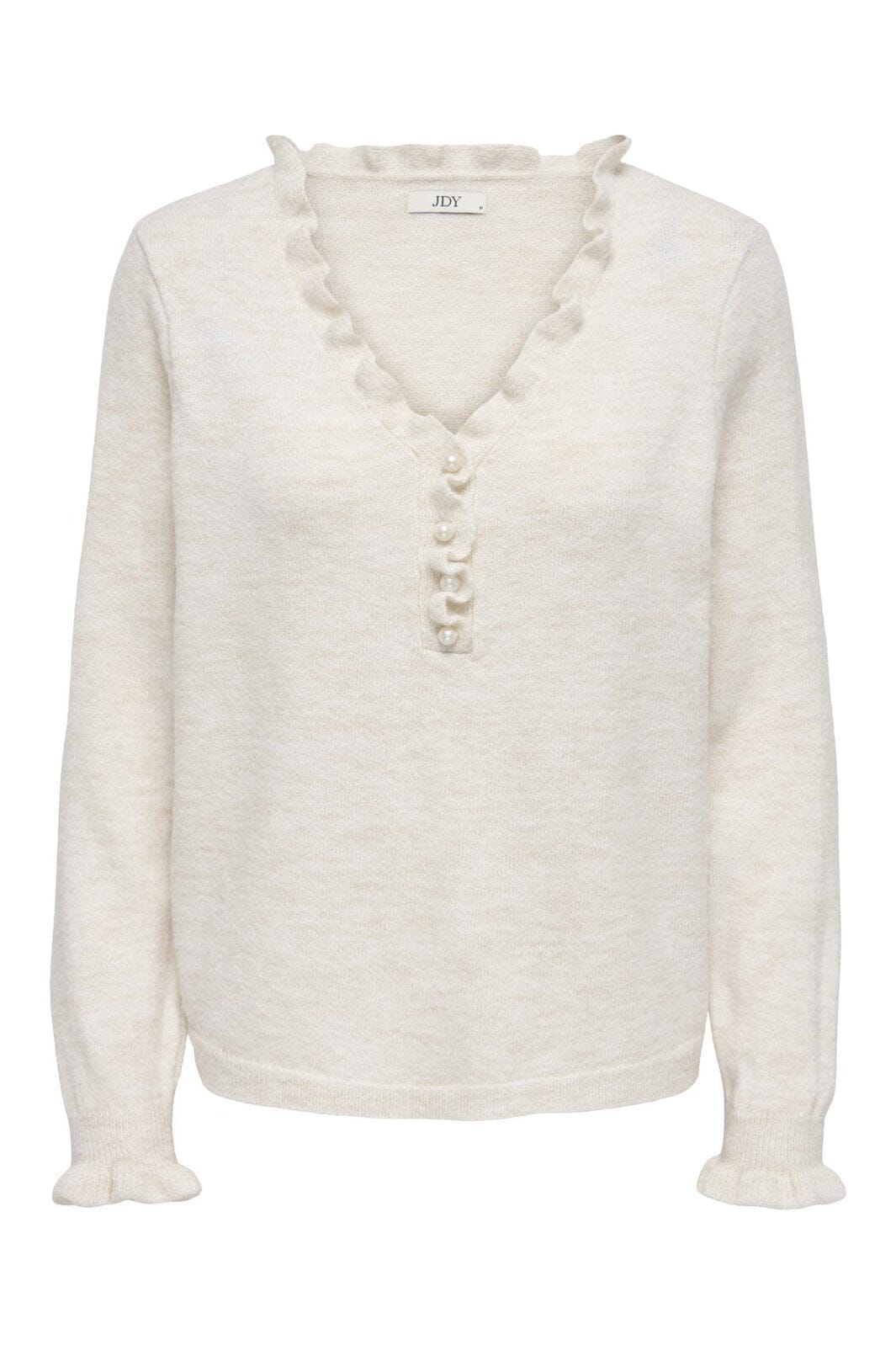 JDY - Jdyletty L/S V-Neck Frill Pullover Knt - 4930170 Egret Melange