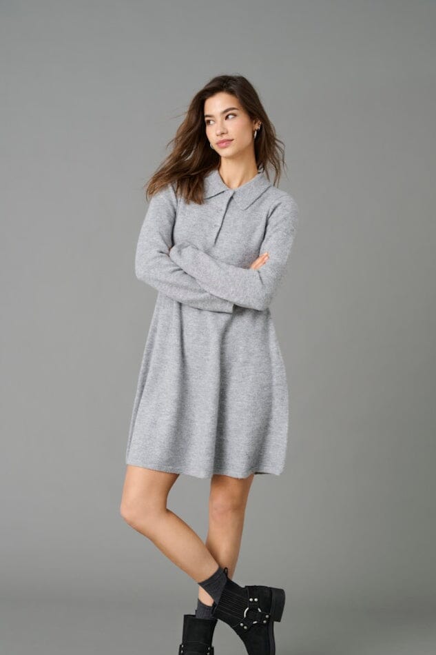 JDY - Jdyrosemary Life L/S Collar Dress Knt - 4876143 Light Grey Melange Kjoler
