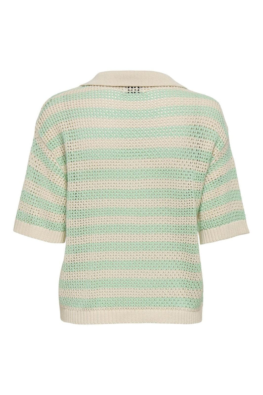 JDY - Jdytikka S/S Polo Pullover Knt - 4891513 Birch Birds Egg Green Stripes