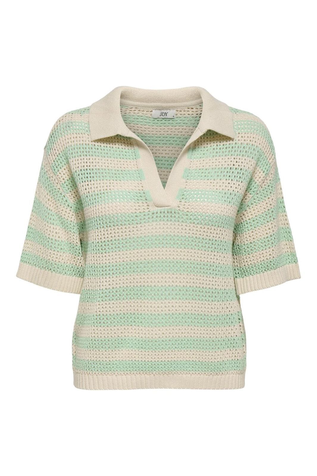 JDY - Jdytikka S/S Polo Pullover Knt - 4891513 Birch Birds Egg Green Stripes