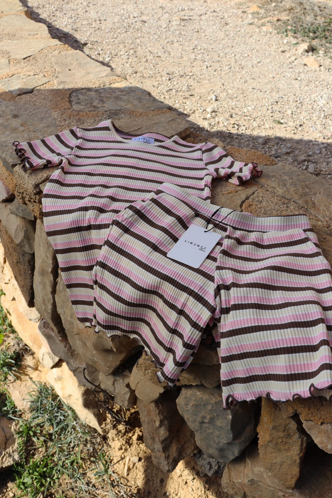 Liberte Ami - Natalia-Ss-Blouse-Kids 21067 - Brown Rose Creme Stripe