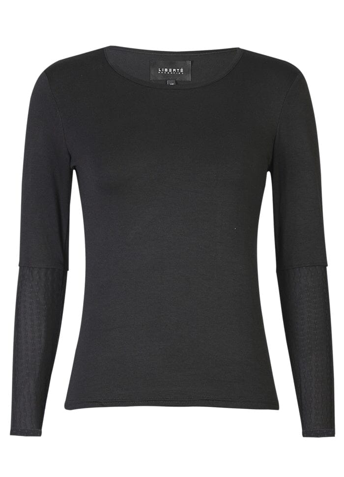 Liberte - Isa Ls Lace Sleeve Blouse 21348 - Black Wavy Lines Bluser