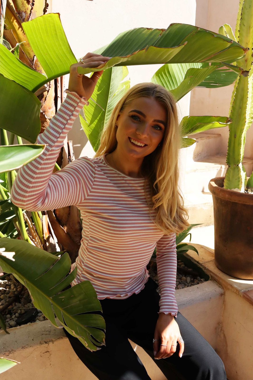 Liberte - Natalia Ls Round Neck Blouse 9914 - Rose Creme Gold Stripe Bluser