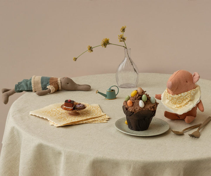 Maileg - Serviet, Blomster - Gul - 15 Cm X 15 Cm Legetøj