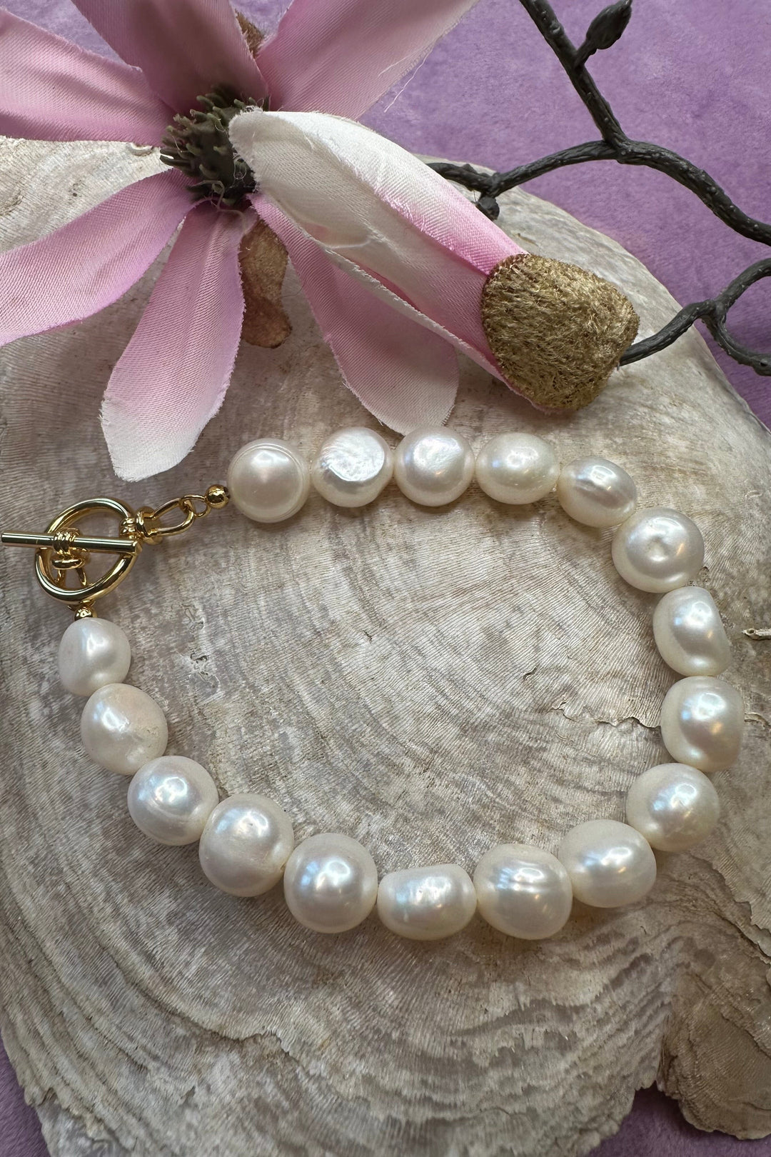 Mellow Moon - Perlearmbånd m. Forgyldt Perle - Ferskvand Armbånd