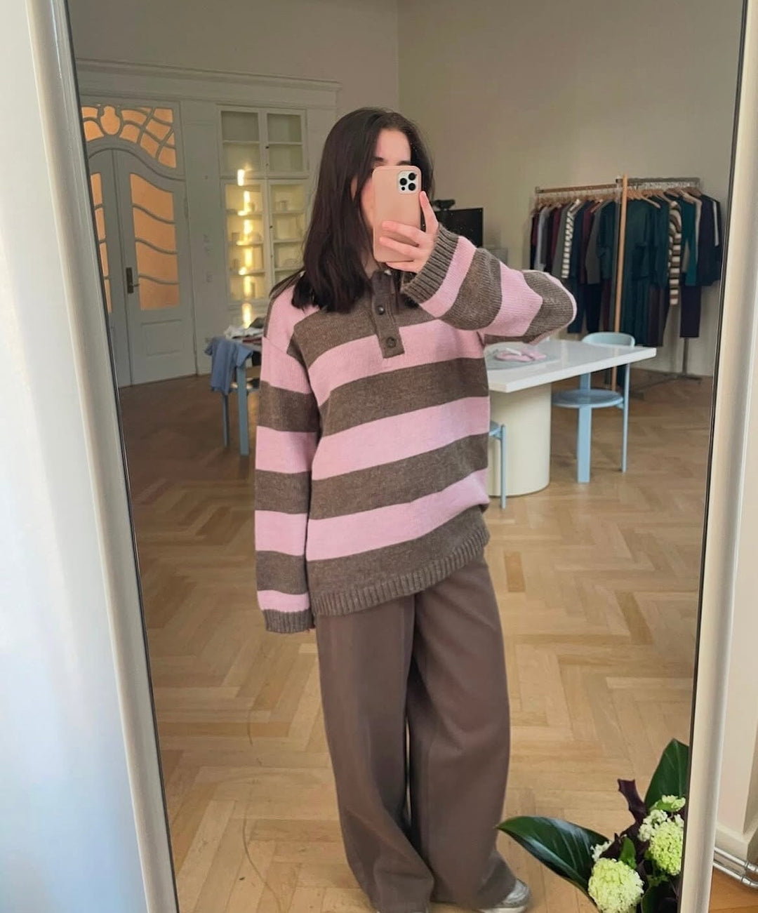 Modström - Pelhammd Stripe Polo 58613 - 12038 - Lilac Chocolate Stripe Strikbluser