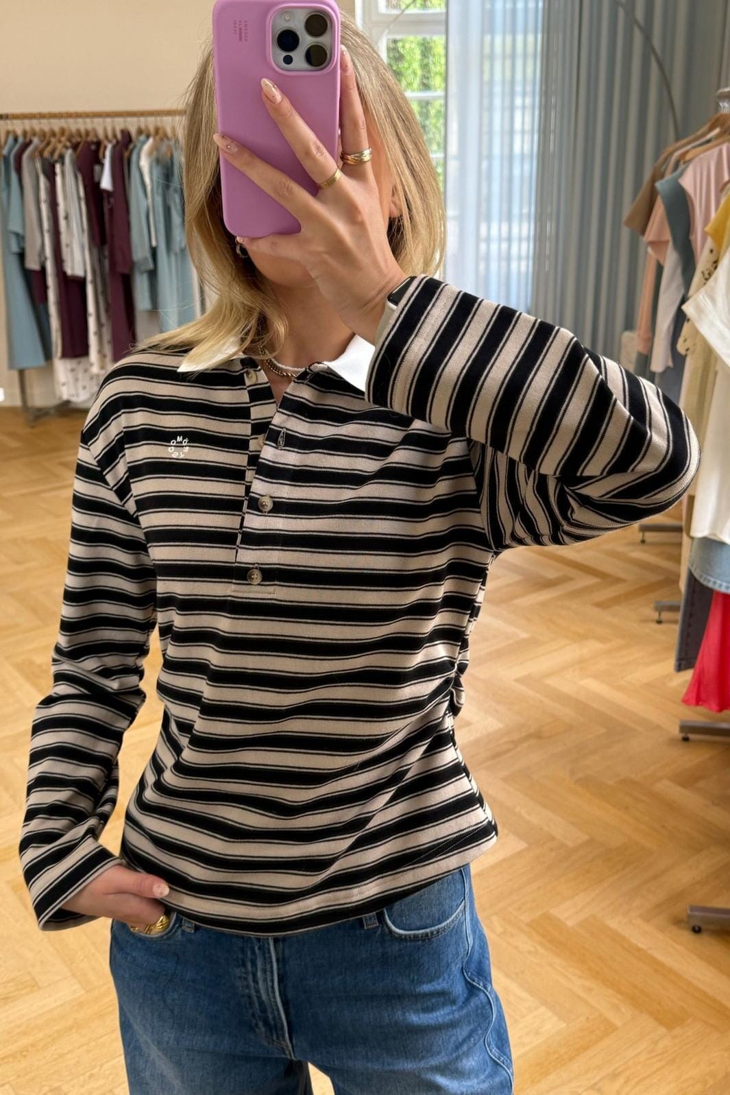 Modström - Trinnymd Polo 59143 - 13637 - Beige Black Stripe Bluser