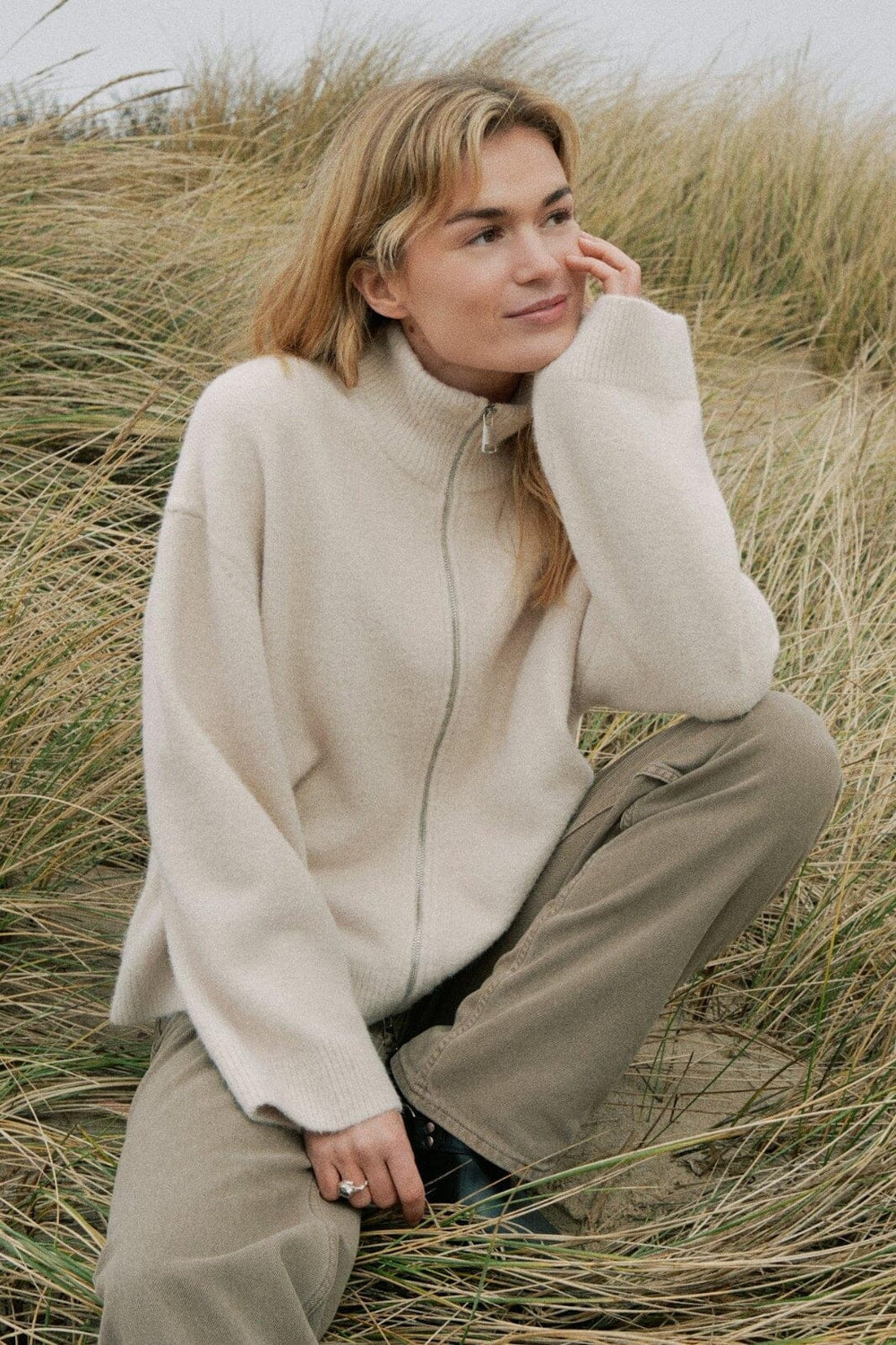 Neo Noir - Asley Zip Knit Cardigan 164973 - 124 - Ivory