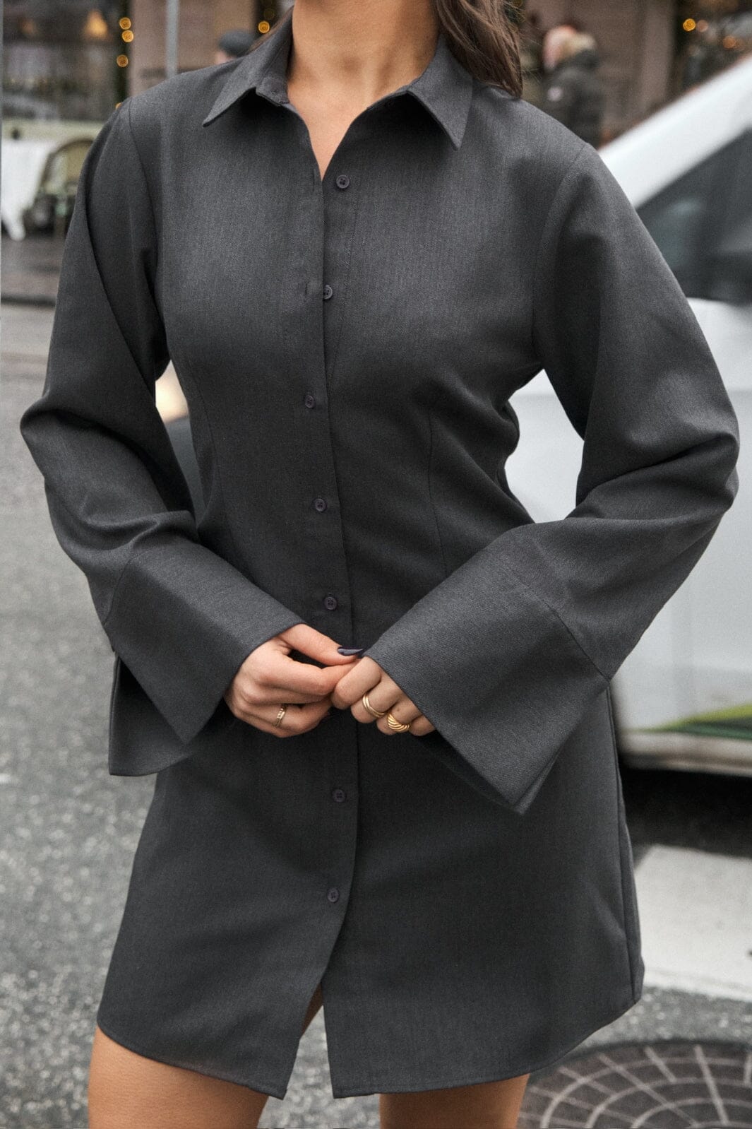 Neo Noir - Cajsa Solid Shirt Dress 164077 - Dark Grey Kjoler