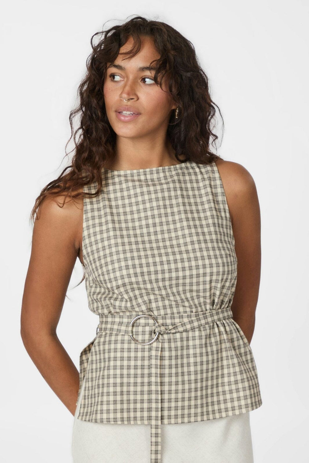 Neo Noir - Delina Check Top 165730 - 123 - Beige