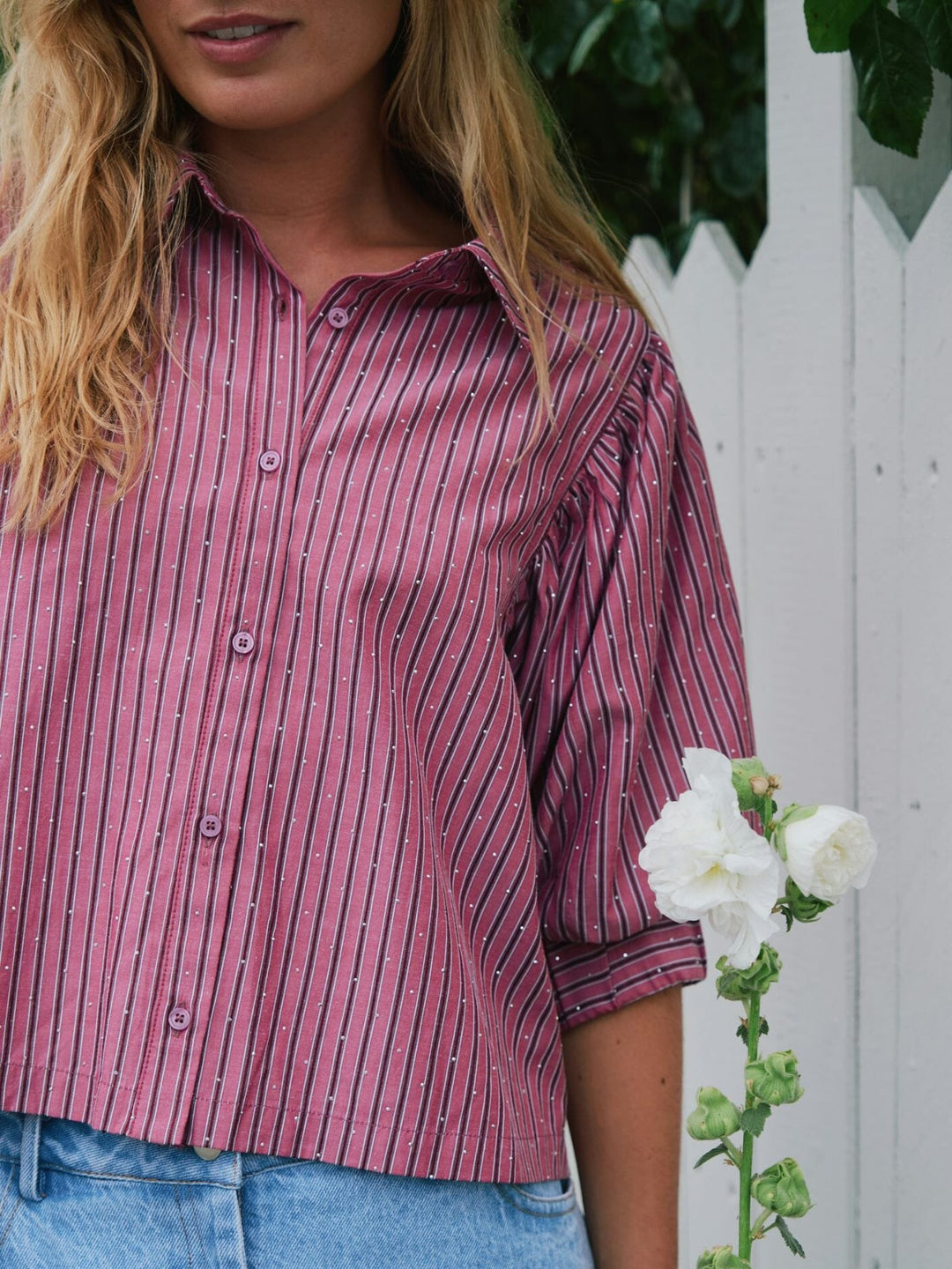 Neo Noir - Etta Soft Stripe Stone Shirt 166416 - 393 - Dark Rose Skjorter