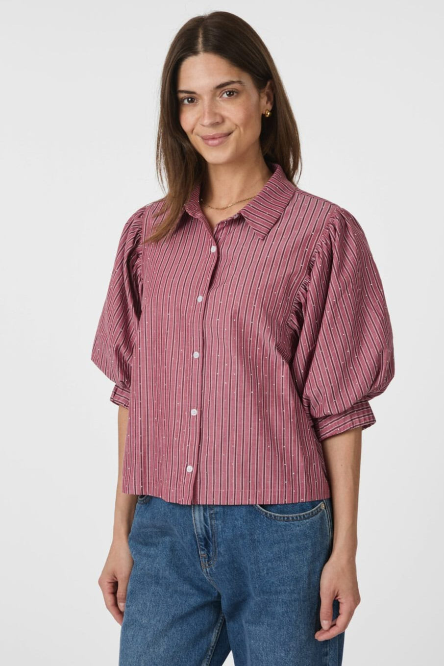 Neo Noir - Etta Soft Stripe Stone Shirt 166416 - 393 - Dark Rose