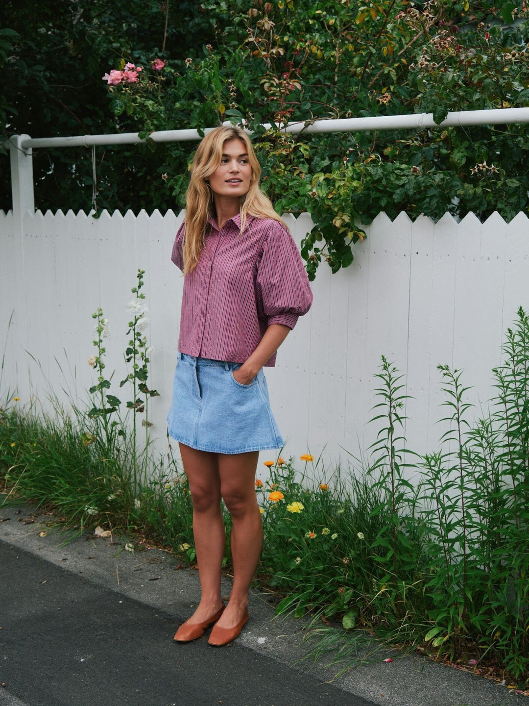 Neo Noir - Etta Soft Stripe Stone Shirt 166416 - 393 - Dark Rose Skjorter