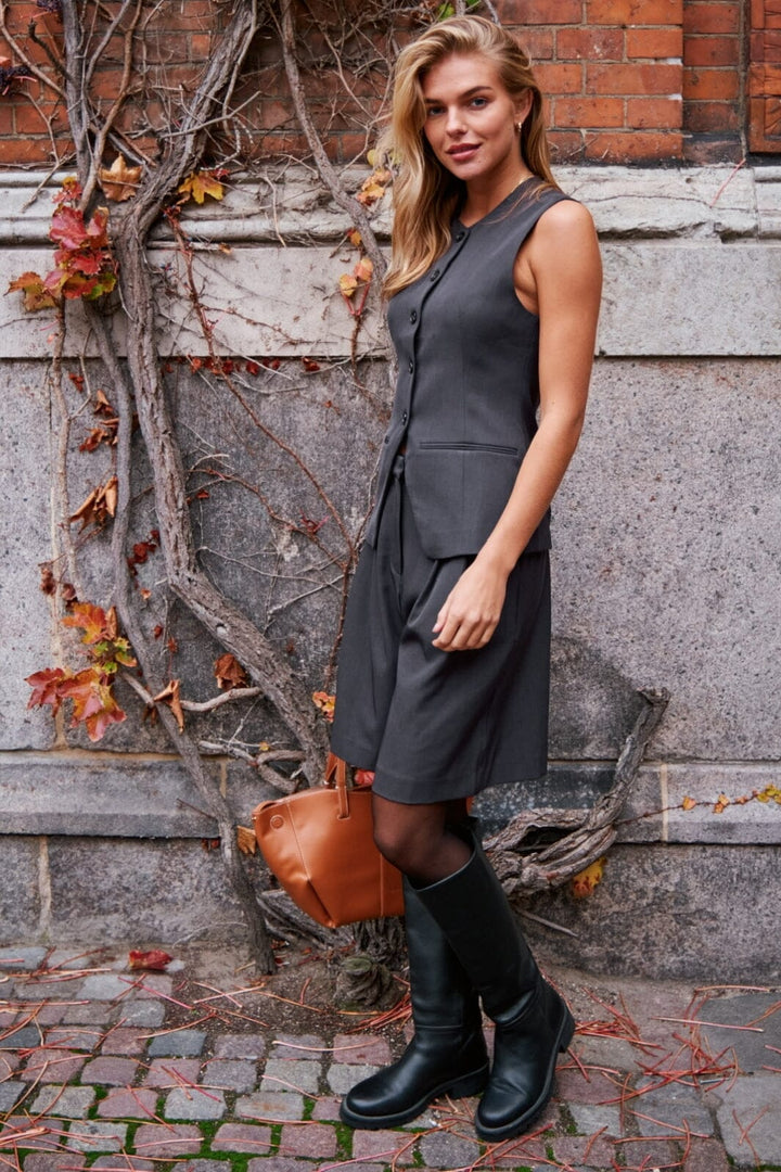 Neo Noir - Fabia Structure Waistcoat 164162 - Dark Grey Veste