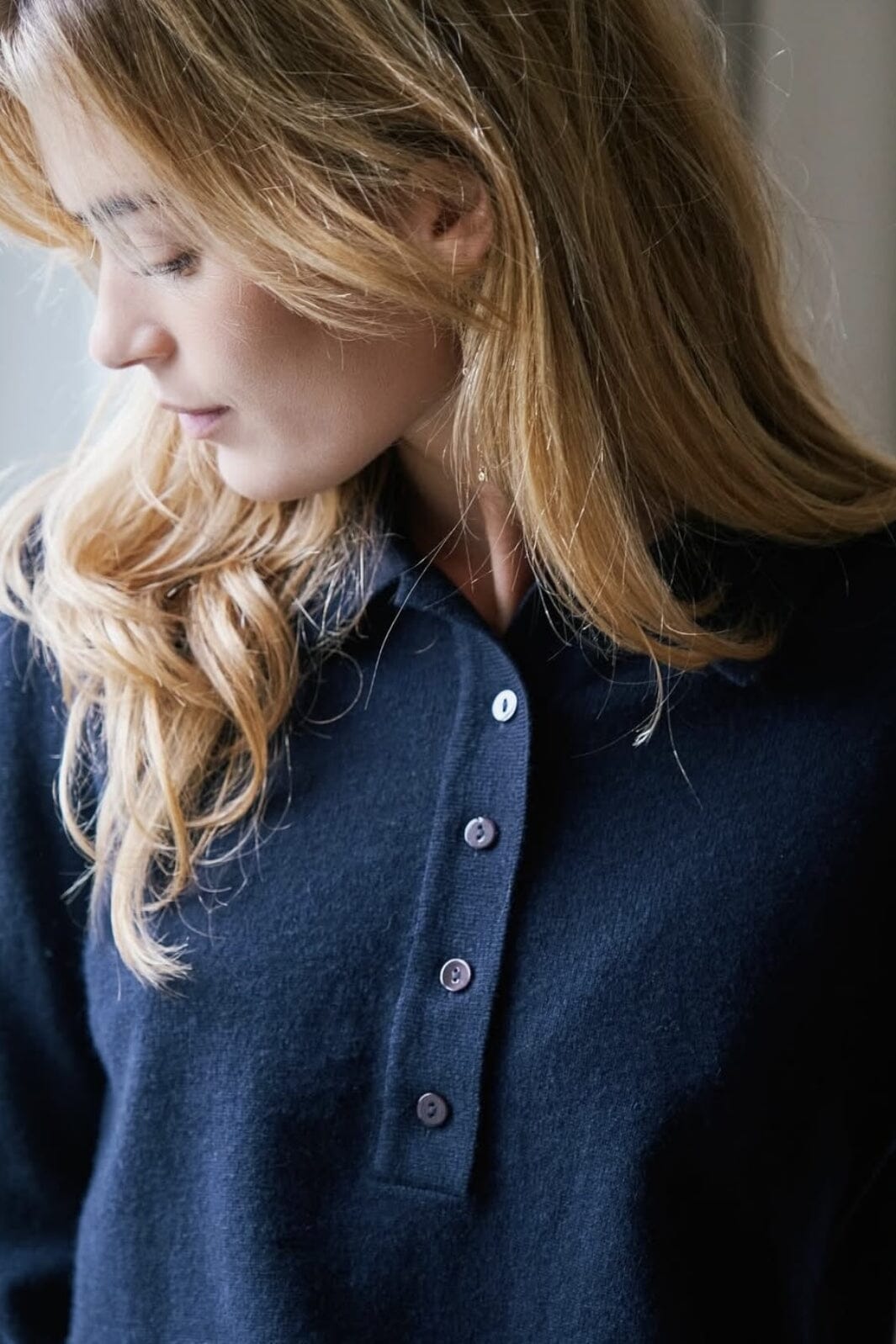 Neo Noir - Genea Knit Polo Blouse 163891 - Navy Bluser