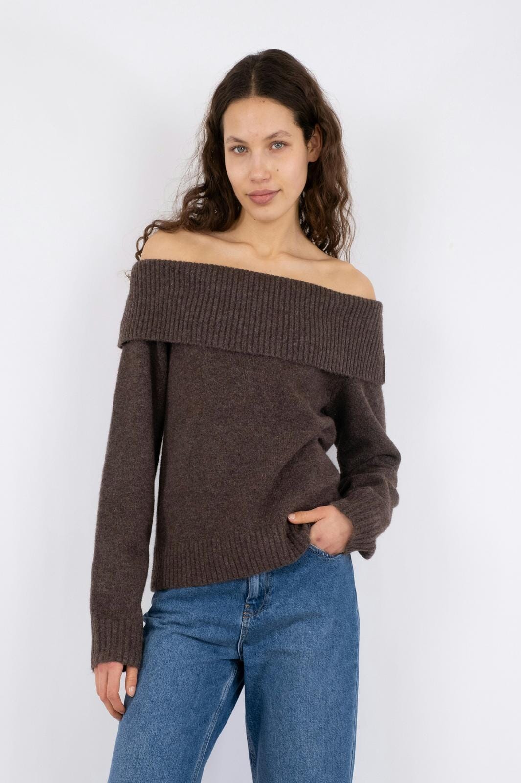 Neo Noir - Jane Knit Blouse - Brown Melange