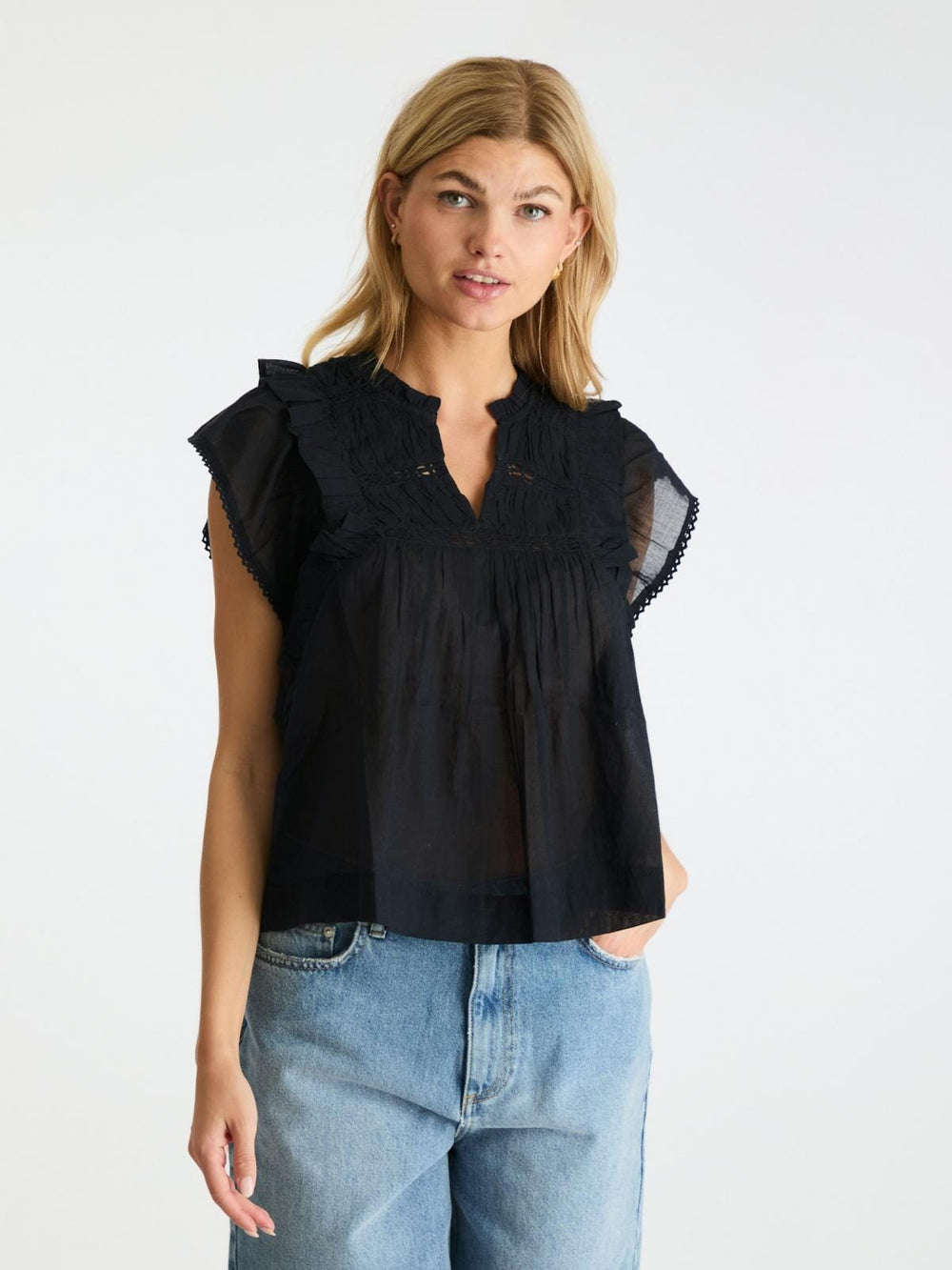 Neo Noir - Jayla S Voile Top - Navy Toppe