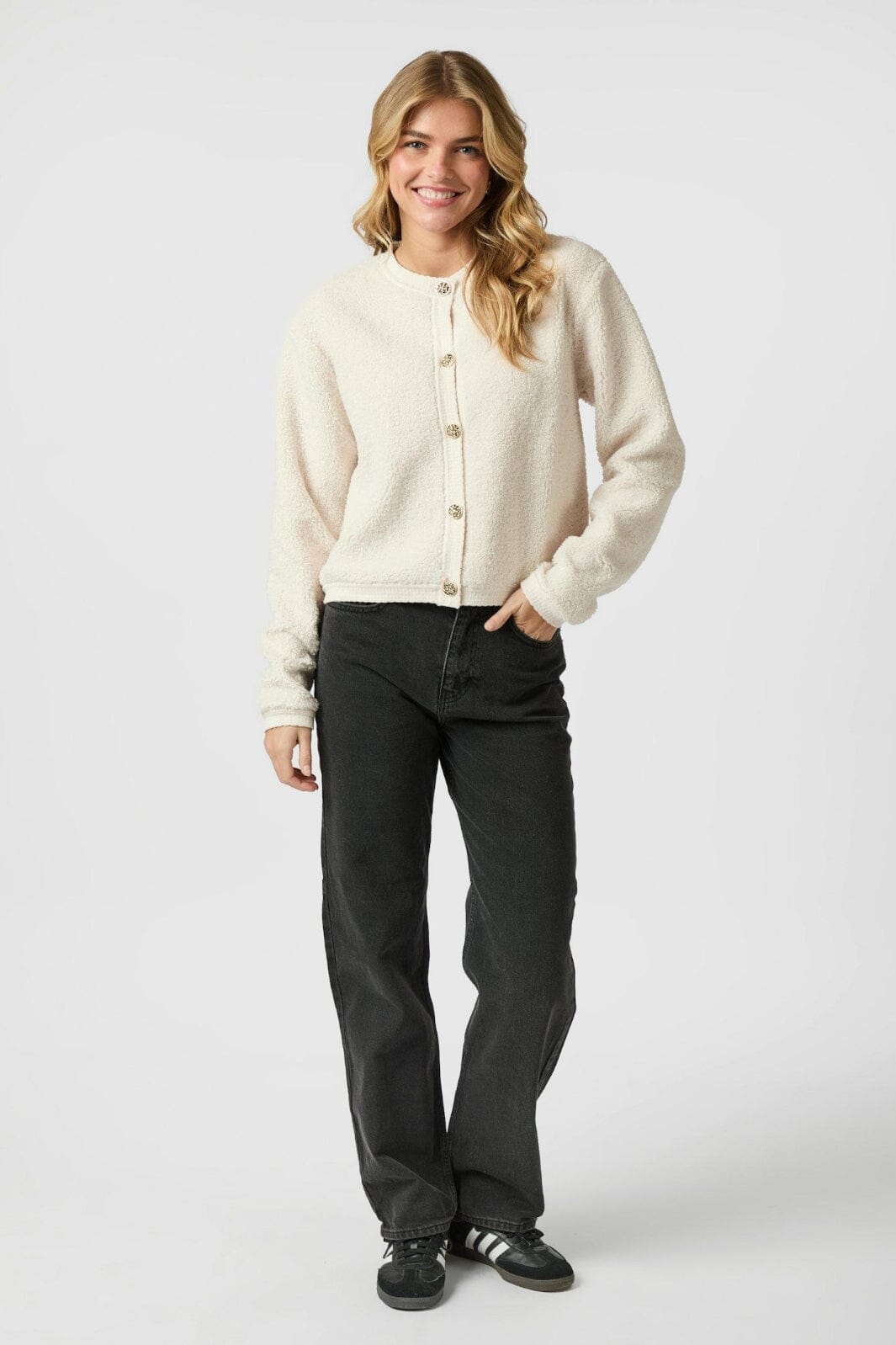 Neo Noir - Limo Fluffy Knit Cardigan 161963 - 122 - Creme