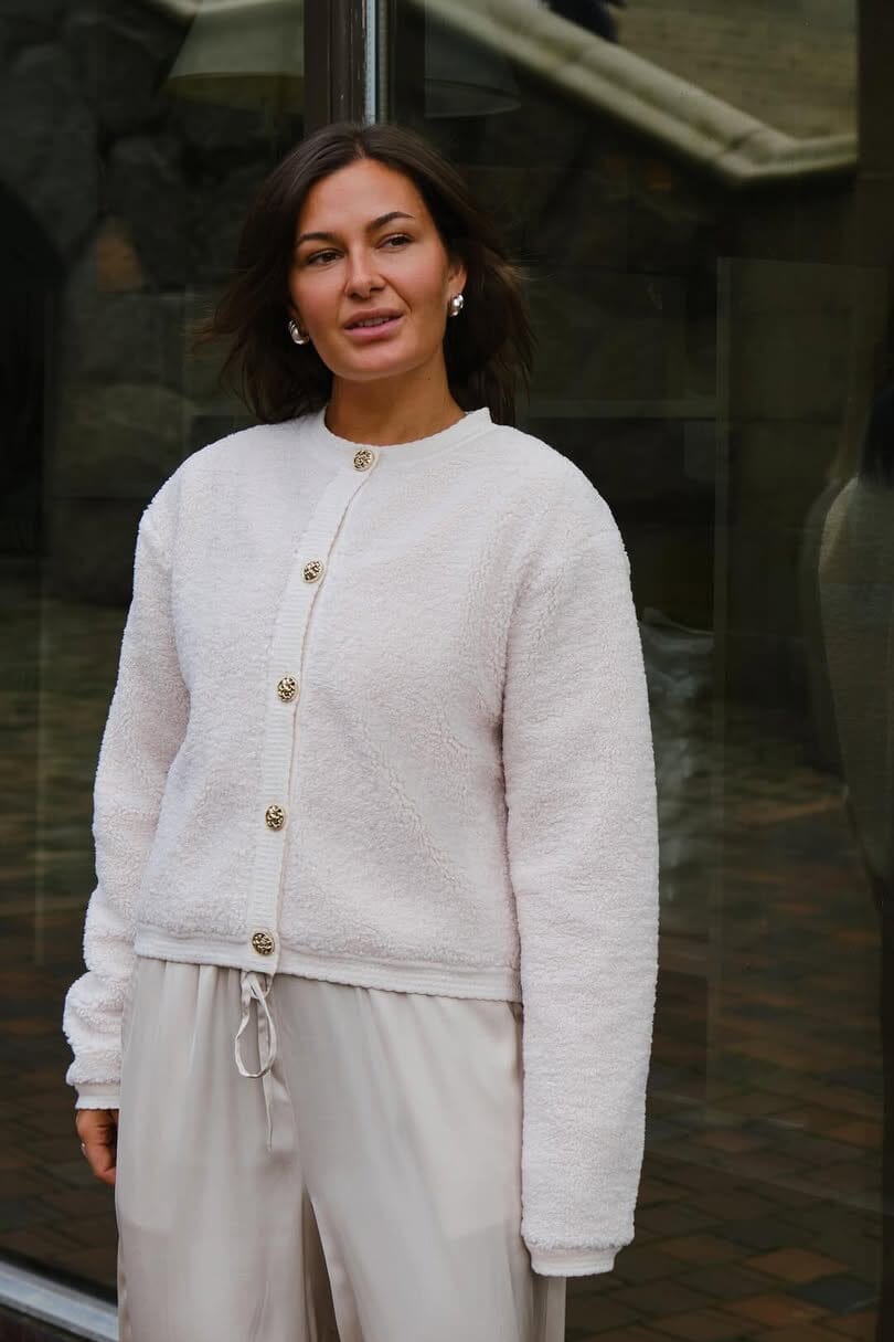 Neo Noir - Limo Fluffy Knit Cardigan 161963 - 122 - Creme Cardigans