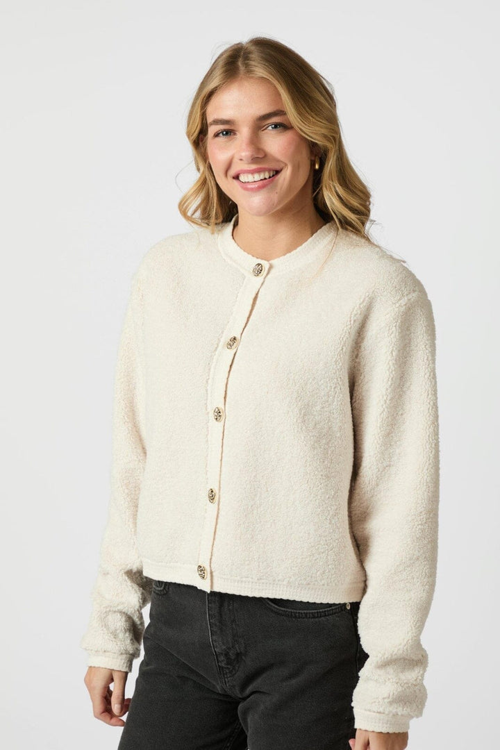 Neo Noir - Limo Fluffy Knit Cardigan 161963 - 122 - Creme