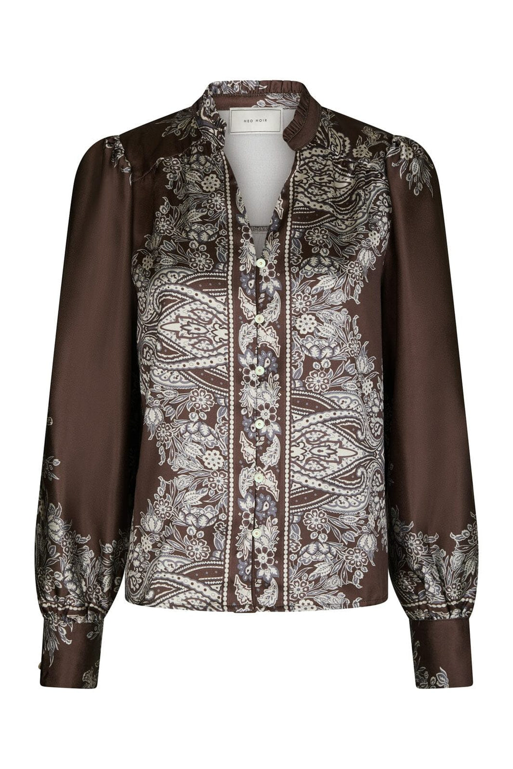 Neo Noir - Massima Paisley Border Blouse 160960 - 676 - Dark Brown