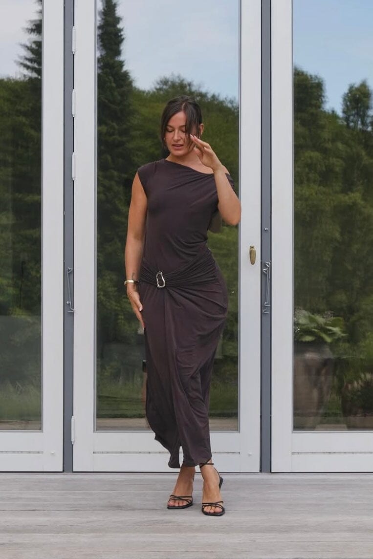Neo Noir - Minja Drapy Dress 165728 - 584 - Chocolate Brown Kjoler