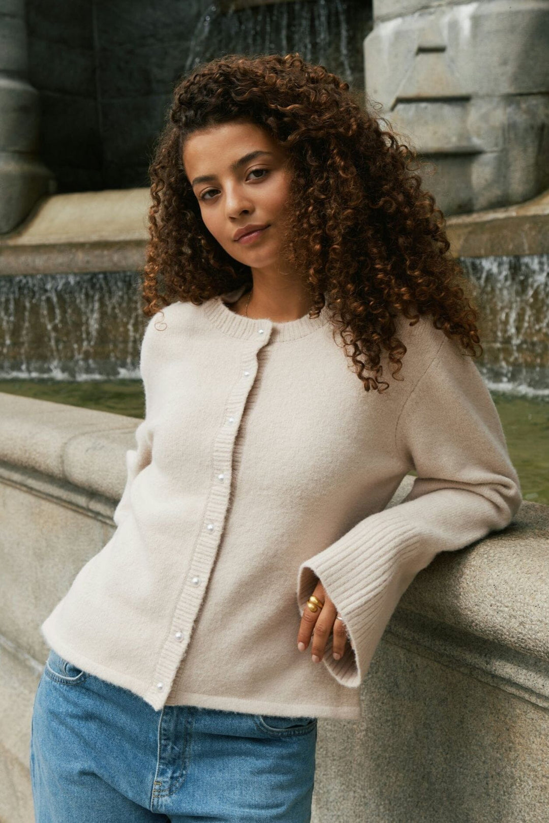 Neo Noir - Mixie Knit Cardigan 164837 - 124 - Ivory Cardigans