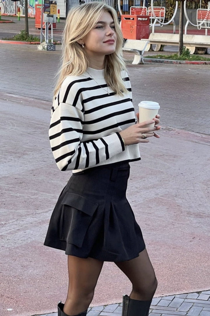 Neo Noir - Rebekka Stripe Knit blouse - Sand Strikbluser