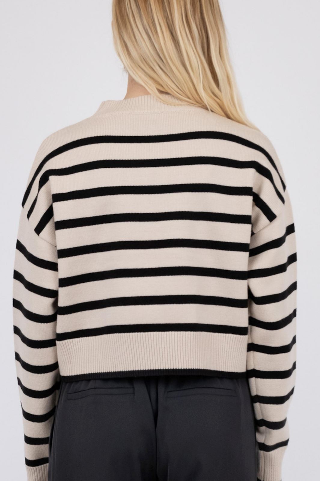 Neo Noir - Rebekka Stripe Knit blouse - Sand Strikbluser